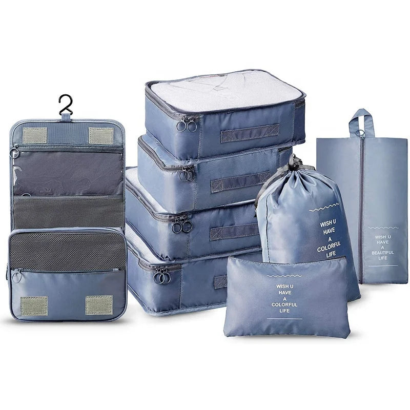 Compression 8 in 1 Travel Luggage Organizer Bags Lightweight Packing Cubes Travel Bag Set for Women Men