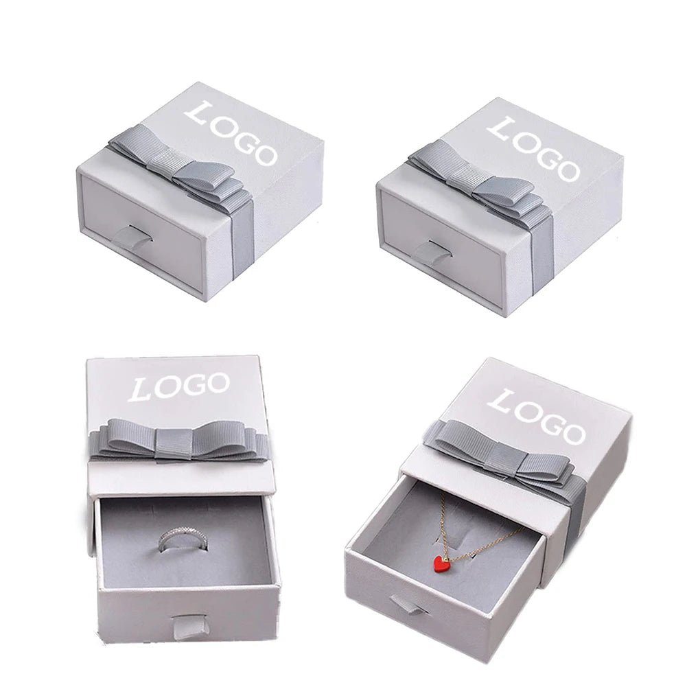 Exquisite Kraft Paper Gift Box for Ring and Earrings Environmentally Friendly and Recyclable with Bow Tie Detail