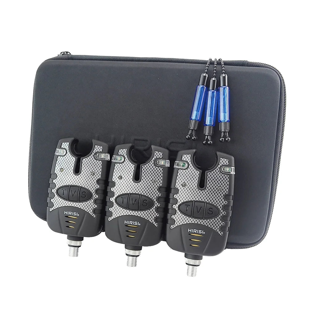 Hirisi 3pcs Carp Fishing Alarm and Swingers Indicator Set Zipped Protection Case Included