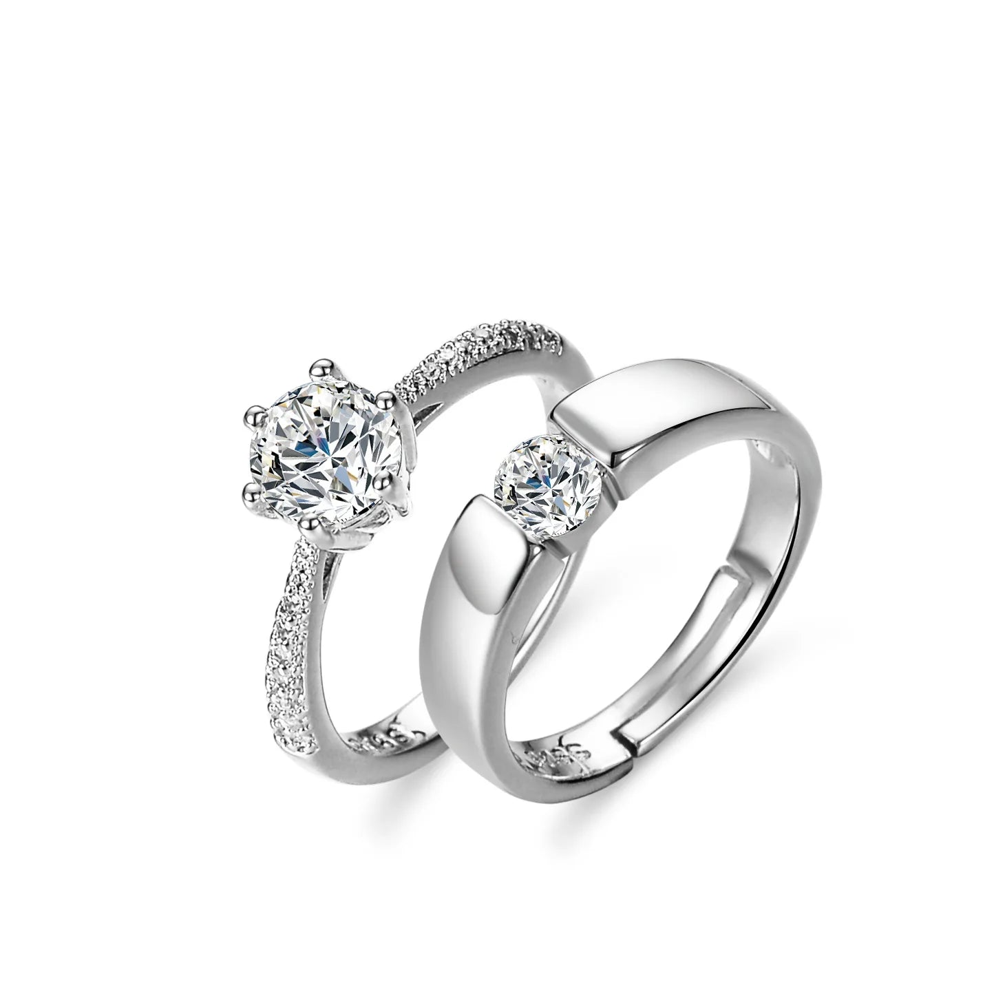 Luxury Silver Plated Diamond Adjustable Ring Men's Women's Customized Wedding Promise Wholesale Personalized Engaved Custom
