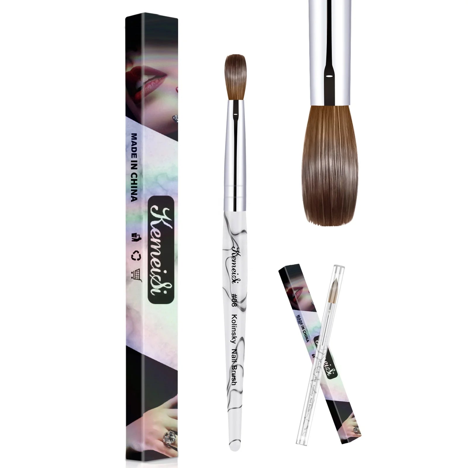 Wholesale Marbling Kolinsky Acrylic Nail Art Brush for Salon Use Black/White Colors Sample Available