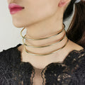 Fashion African Jewelry Simple Metal Wire 3 Layers Torques Choker Necklaces Women Neck Fit Statement Necklace Gold Plated