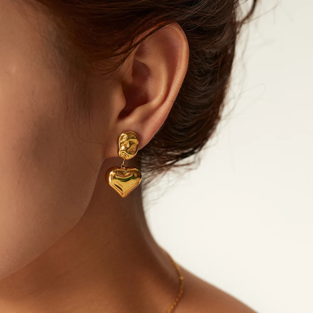 New Arrival High Polished 18K Gold Plated Earring Irregular Shape Heart Pendant Stainless Steel Stud Earrings for Women