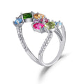 W0323 Abiding Jewelry Natural Multi Gemstone Women Finger Rhodium Plated 925 Sterling Silver Ring With Unique Designs