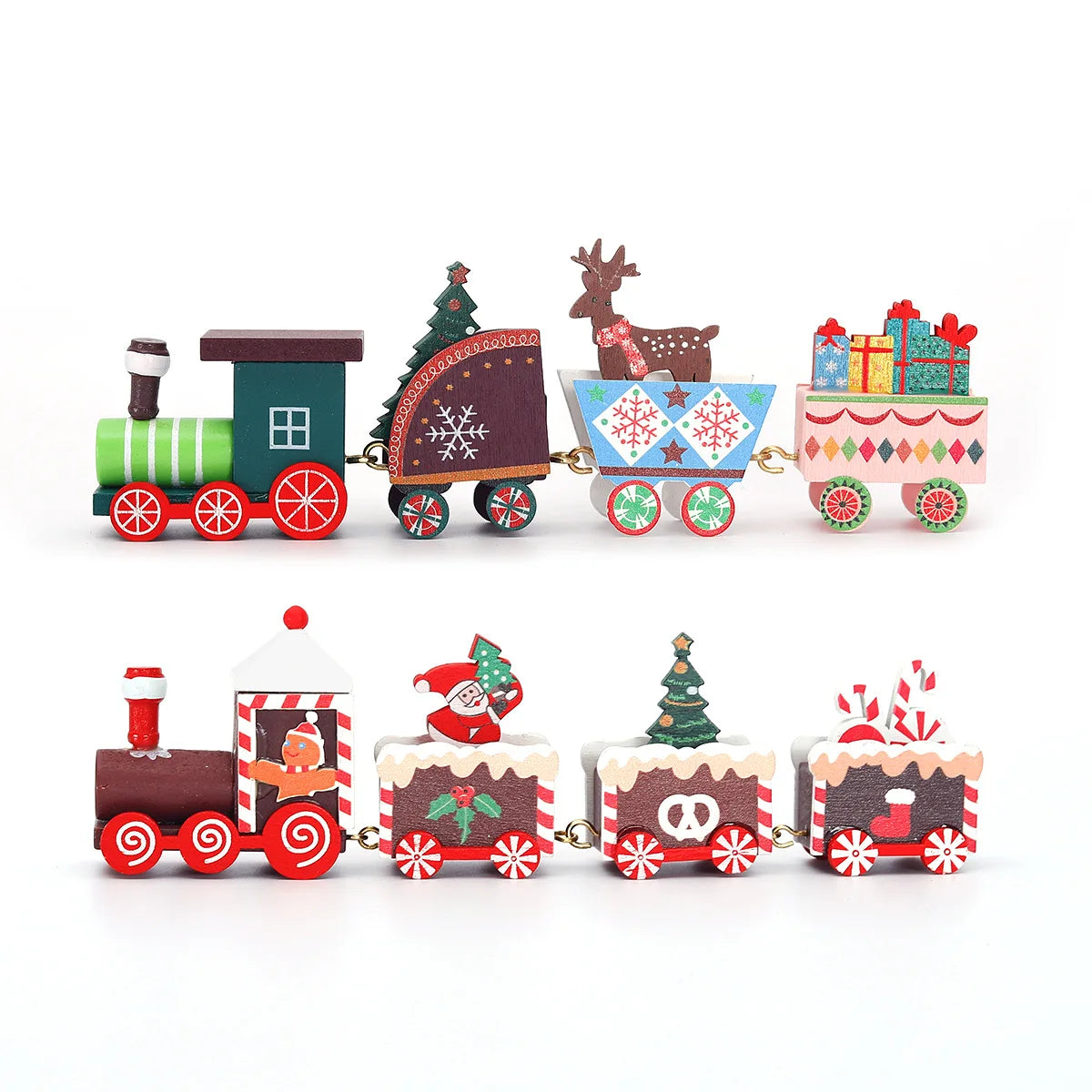 Tailai Wooden Train Toy with Christmas Tree and Snowman Art Deco Style Miniature Railway for Table Decoration