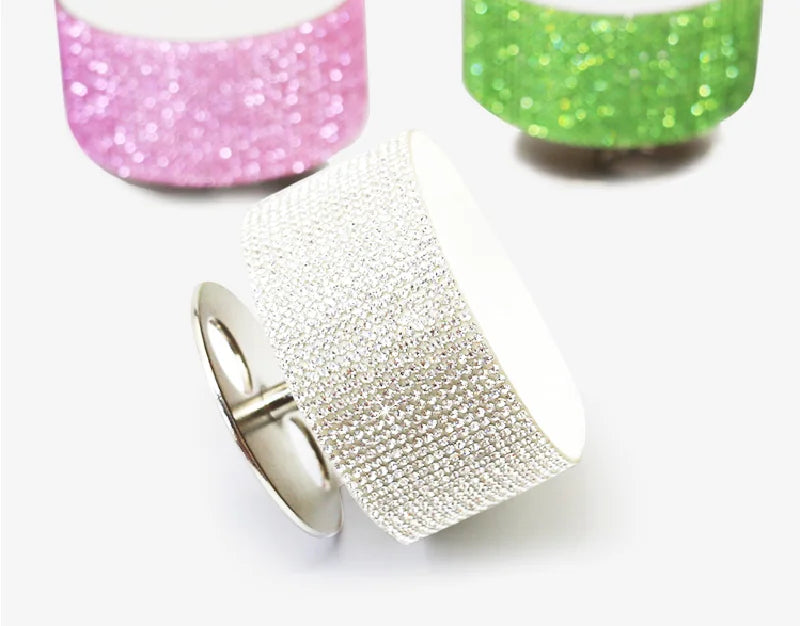 White Diamond-encrusted Wooden Round Clay Rotating Music Box   Music Box