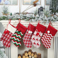 2023 Personalized Jacquard WeaveKnitted Polyester/Linen/Velvet Christmas Stocking Green White Striped Xmas Gift Bag Snowflakes