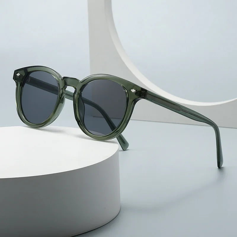 Transparent Green Frames Narrow Small Frame Shade Street Online Celebrity Round Shape UV400 Protection Outdoor Sunglasses
