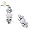 Implant Grade ASTM F136 Titanium Internal Thread Bezel Set Opal With Clear Zircon Cluster Labret Top