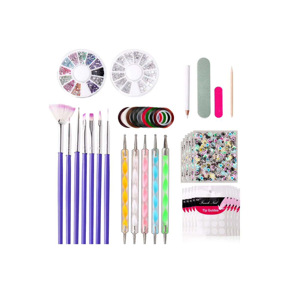 TAMAX NAK009 3D Nail Art Kit with Stickers Painting Brush Dotting Pen Rhinestones Nails String Manicure Tools