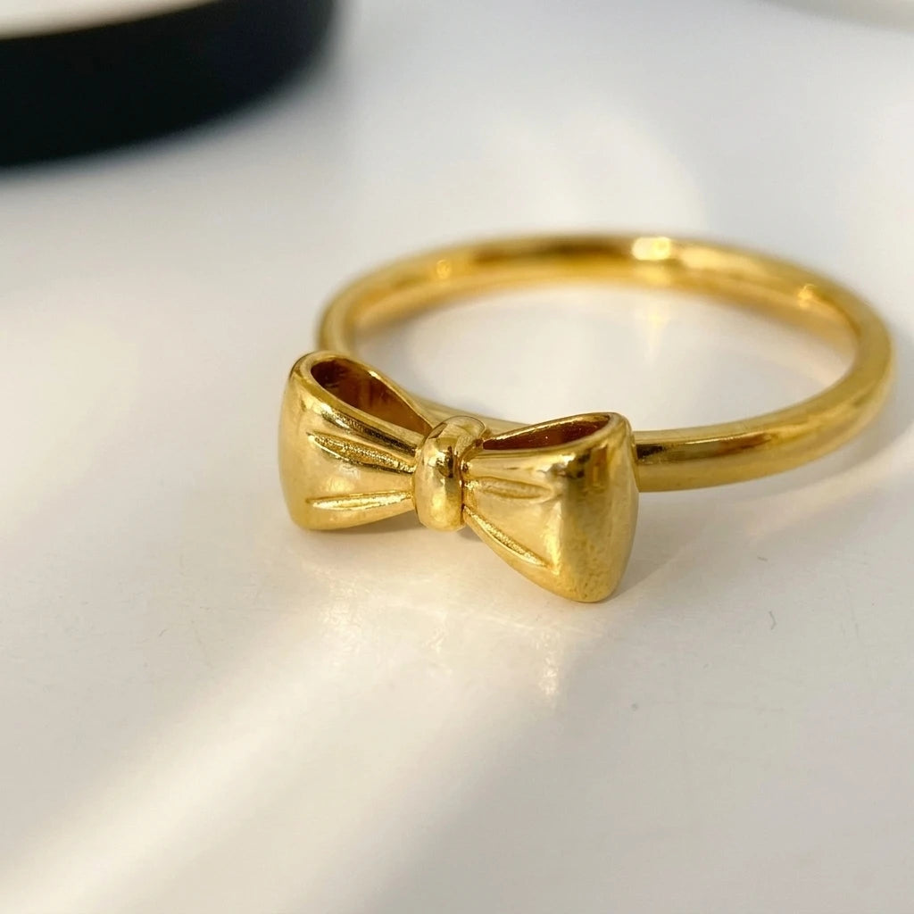 Cute Bow Ring Women's Colorless Joyas De Acero Inoxidable Titanium Steel Plated 18K Gold Index Finger Ring