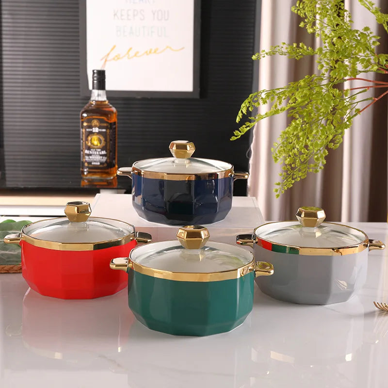 Light Luxury Noodle Bowl Personality Creative Double Ear Soup Bowl Household Ceramic Instant Ceramic Carton 10pcs MegaBDM