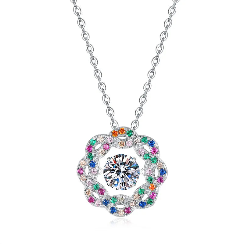 1Carat Sparkling Moissanite Necklace for Women 925 Sterling Silver Embellished with Small Colored Zircons