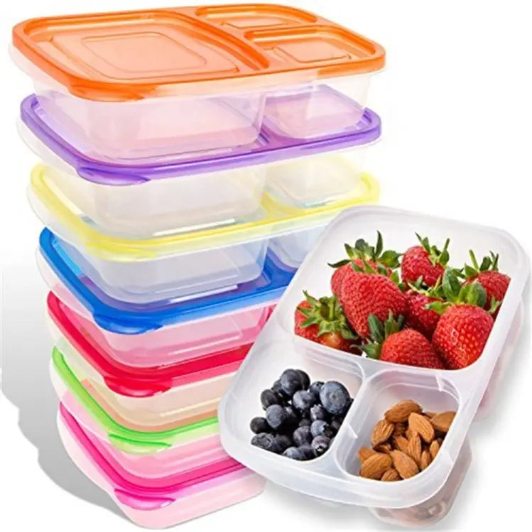 7 Pcs Adults Plastic Reusable Leakproof Food Storage Lunch Box With 3 Compartments