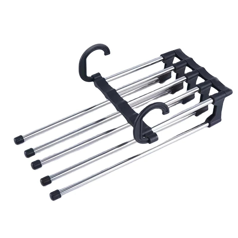Stainless Steel 5 in 1 Collapsible Retractable Metal Hanger Wardrobe Storage Rack