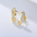 Fashion Personality S925 Sterling Silver Micro-Inlaid Zircon Cute Seahorse Small Animal Stud Earrings for Women Jewelry