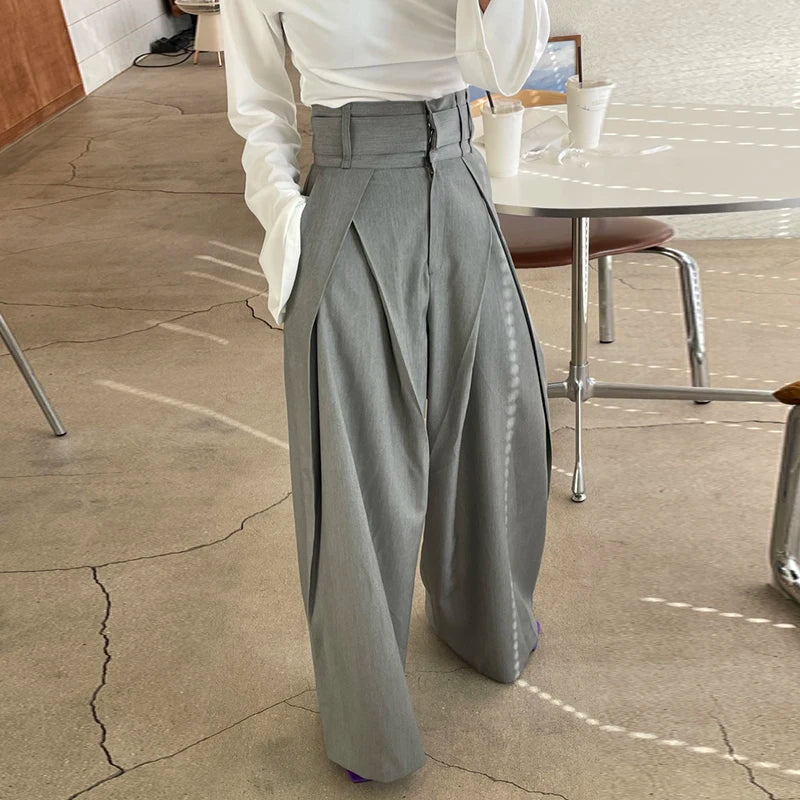Wholesale 2026 Summer Vintage Versatile Design Feel Pleated High Waist Show Thin Drop Feel Wide Leg Casual Pants Women's Pants