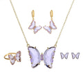 ZUOLA Luxury 18K Gold Plated Eco-friendly Trendy Hoop Studs Earring Necklace Ring Large Butterfly Pendant Shiny Jewelry Set