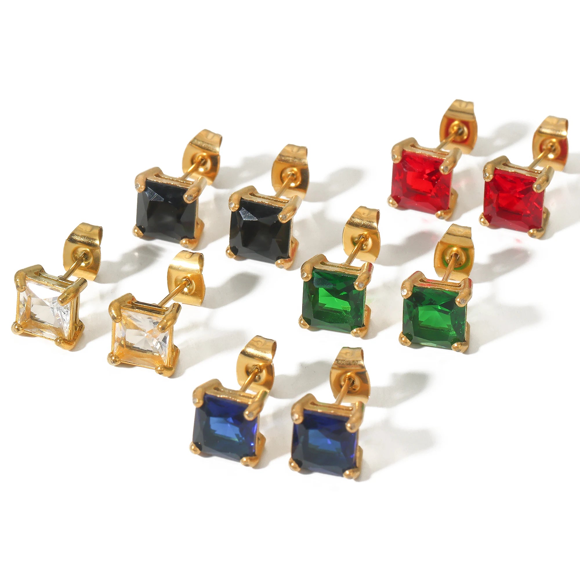 Hot Selling Non Tarnish Stainless Steel 18K Gold Plated Colorful CZ Cubic Zircon Stud Earrings for Female