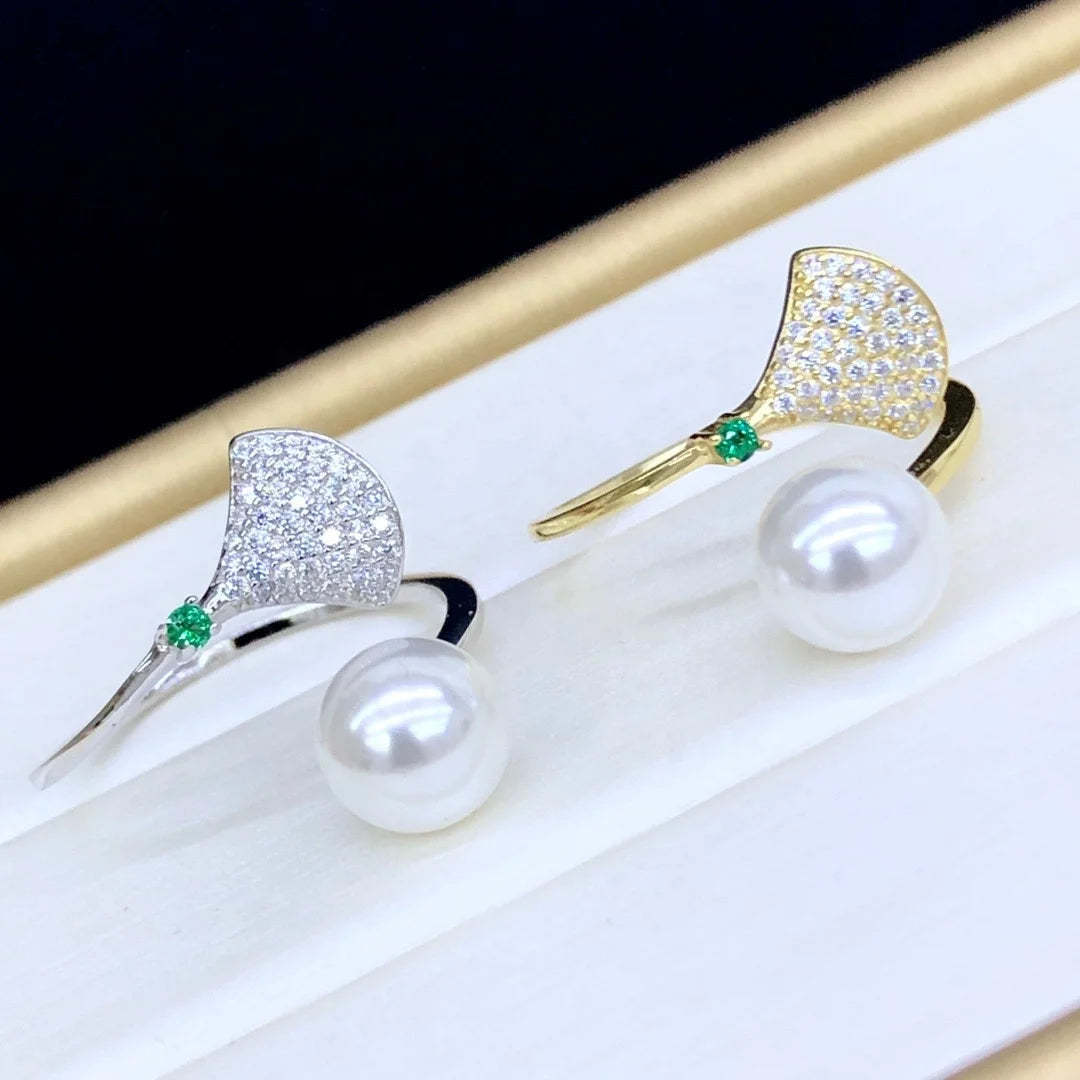 R996 7-8mm Natural Freshwater Pearl Ring Accessory 925 Sterling Silver Adjustable Size Engagement Jewelry Ring for Women