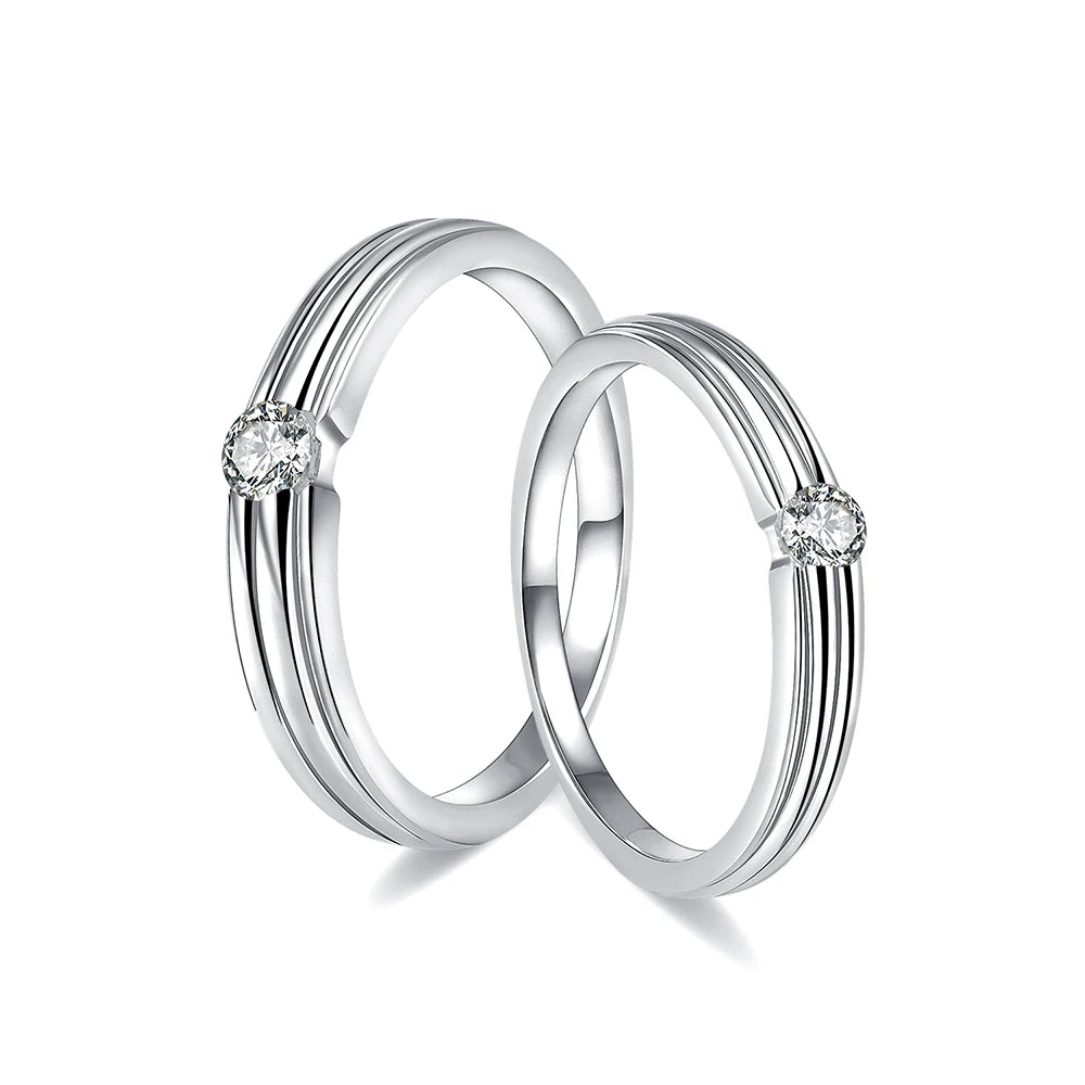 KH802 Abiding Channel Setting Decorative Couple Engagement Ring Set 925 Silver Small Round Moissanite Eternity Ring Bands