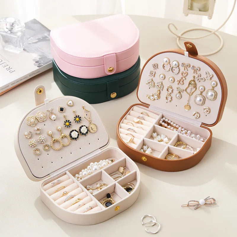 Wholesale Luxury Handmade PU Leather Sector Jewelry Box Double-Layer Portable Jewelry Case for Necklaces and Earrings