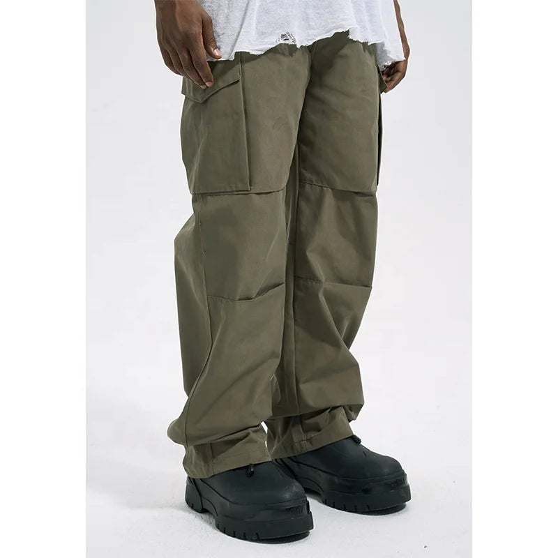 Custom Label  Drop Ship  Stock Street Wear Stock Men Army Green Stacked Flared Jeans Pants
