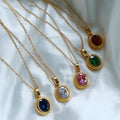 Colorful Crystal Jewelry Stainless Steel Gold Plated Jewellery Gem Oval Stone Rhinestone 18k Necklace for Women