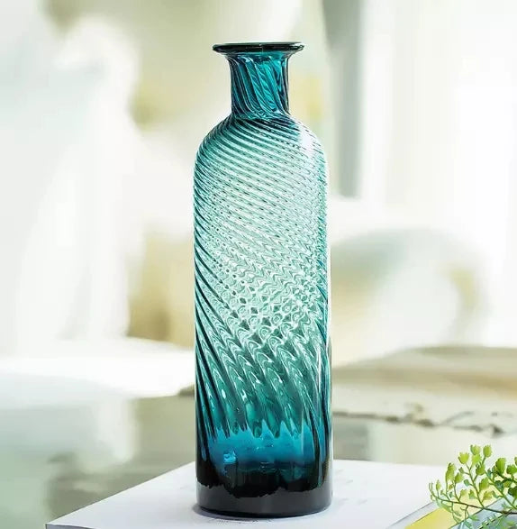 Modern Nordic Style Aqua Transparent Tabletop Glass Vase Fashionable Home Decor with Blue Color ZHUODI ZD-V017