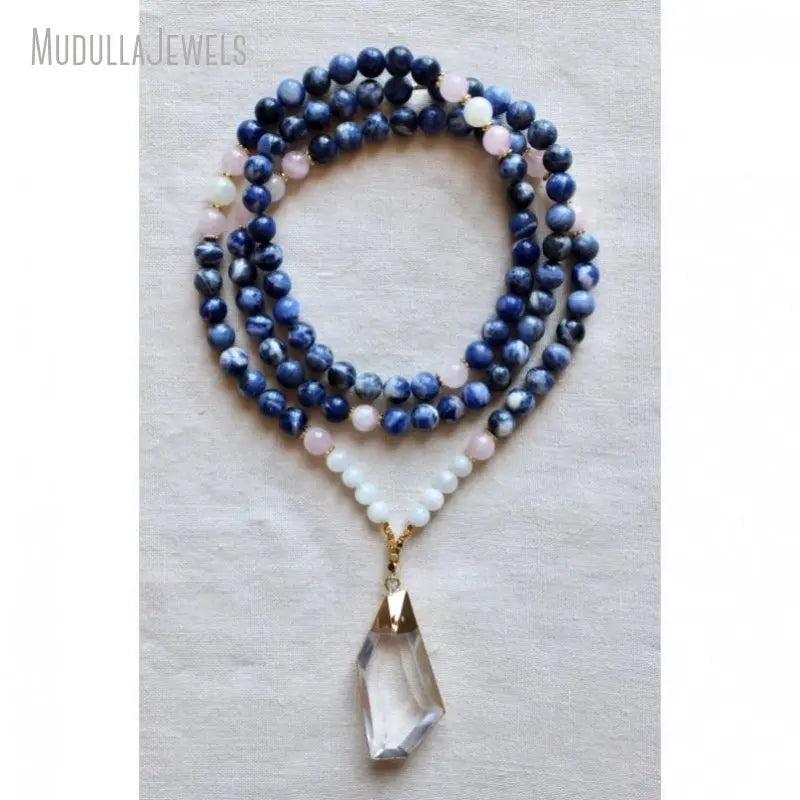 MN44233 Sodalite Rose Quartz Healing Natural Gemstone Mala 108 Mala Moonstone Necklace Yoga Jewelry Meditation Beads Yoga Gift