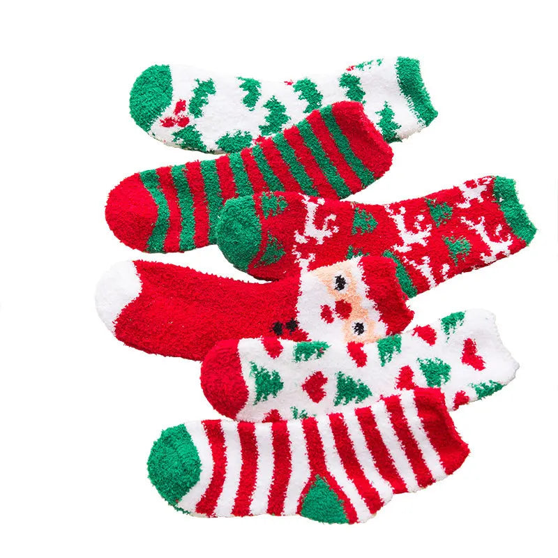 XIANGHUI XiangHui Cross-border Warm Cartoon Coral Fleece Socks Korean Version  Female Japanese Tube Socks Christmas Show Sock