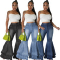 HSF2645 Latest Design Fashion Versatile Denim Jeans Women Wide Leg Wash Denim Elastic Flare Jeans Pants for Women