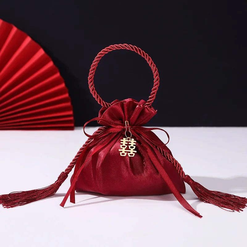 Recyclable Satin Velvet & Jute Drawstring Pouch for Christmas Birthday or Wedding Party for Candy Jewelry or Gift Packaging
