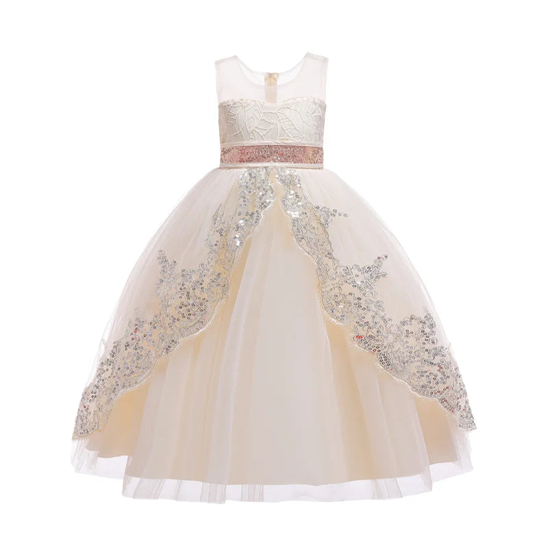 Girls' Children Wedding Princess Dress Sequined Skirt Floral Three-dimensional Lace Performance Party