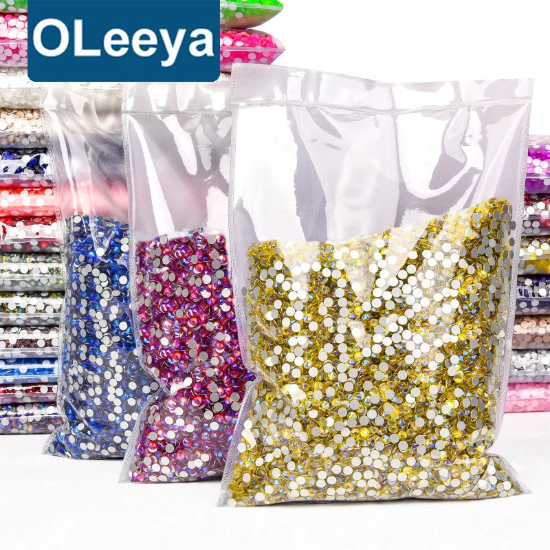 OLeeya Factory Wholesale 14400pcs 2028 Quality Non Hotfix Rhinestones Nails Bulk Glass Crystals Flat Back Rhinestones for Nails