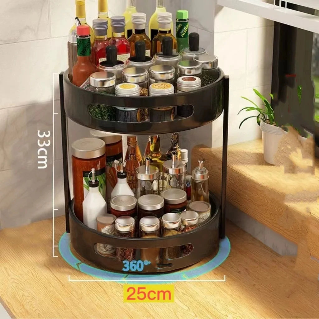 OWNSWING 360 Degree Rotating Spice Rack Organizer 2 Tier Large  Lazy Susan Spinning Turntable Tiered Vertical Storage Rack