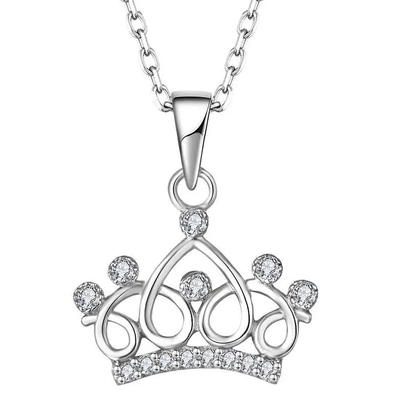 S925 Sterling Silver Hollow Zirconia 18K Gold Crown Necklace Female Love Pendant Clavicle Chain Fashion All-Match Necklace
