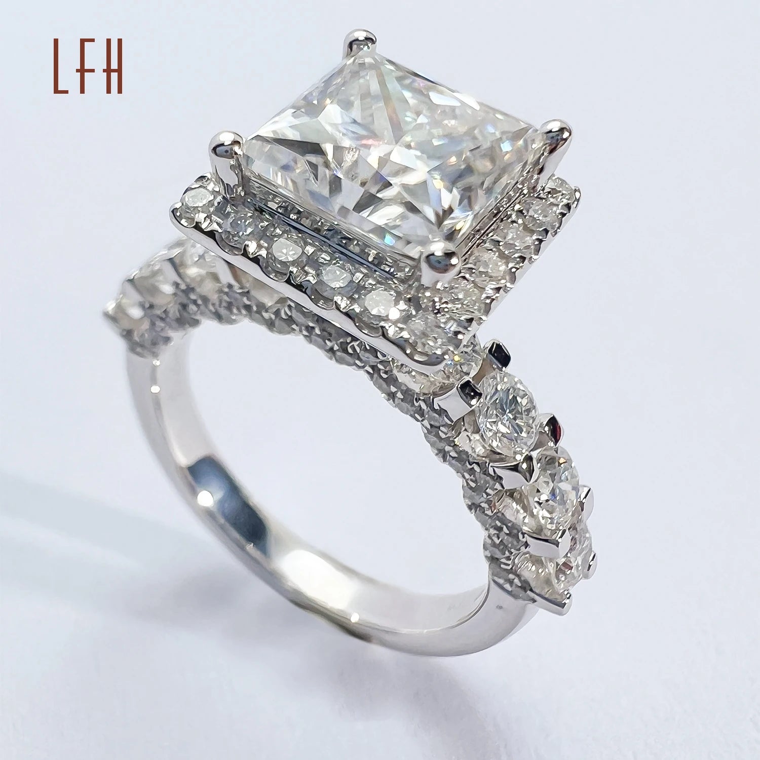 White Gold 3.2ct Princess Cut White Moissanite Engagement Ring 18k Real Gold Wedding Jewellery Engagement Wedding Ring