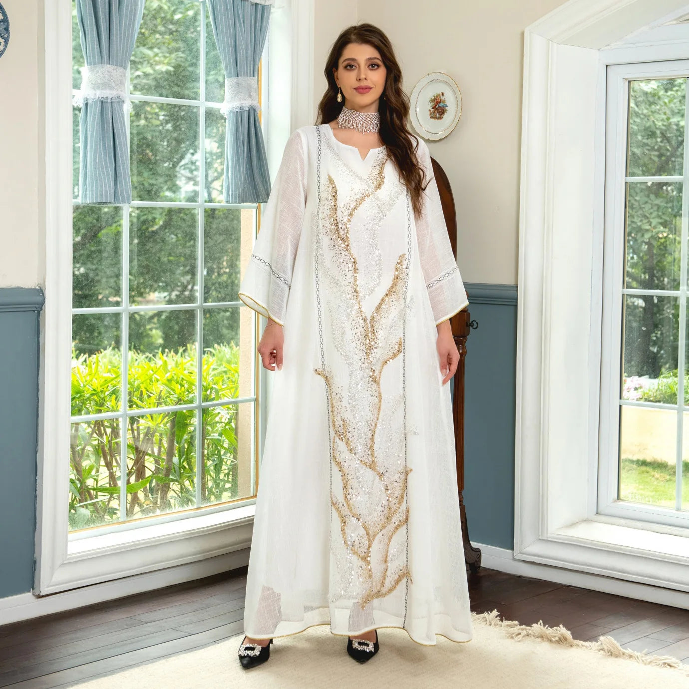 Perfect Ladies Summer Turkish Abaya Lapel Delicate Flower Pattern Printed Floral Dress Abaya Women Muslim Dress