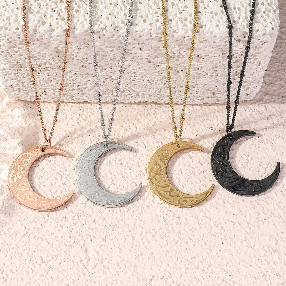 2024 Wholesale Quran Stainless Steel Islamic Religious Totem Moon Titanium Jewelry Muslim Necklace Allah Pendant for Mosque
