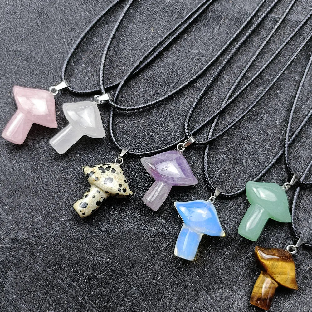 Wholesale Natural Crystal Mushroom Umbrella-type Amethyst Tiger Eye Quartz Stone Pendant Necklace for Gift