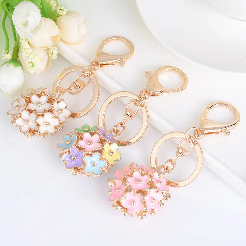 New Arrival Drop Oil Floral Key Chain Bag Pendant Colorful Enamel Daisy Flower Keychain for Gift