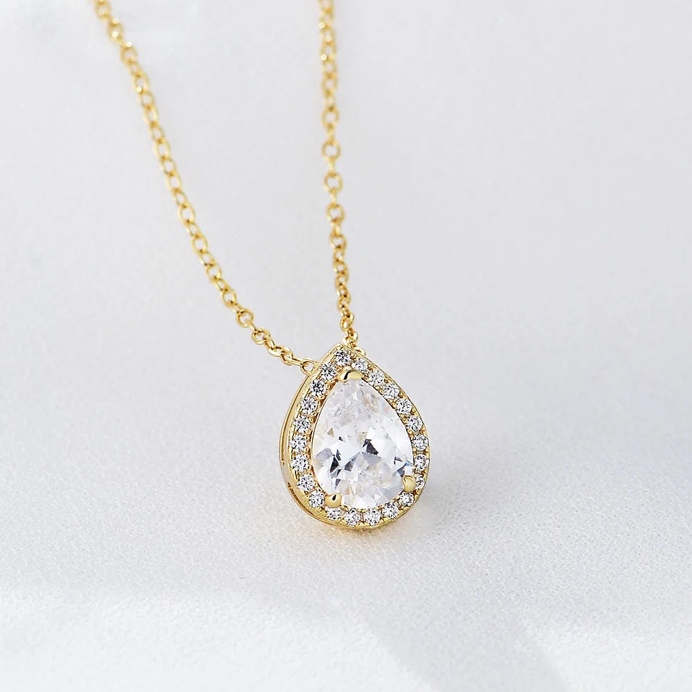 Minimalist Necklace Jewelry 925 Silver Water Drop Diamond Cubic Zircon Pendant Necklace for Women