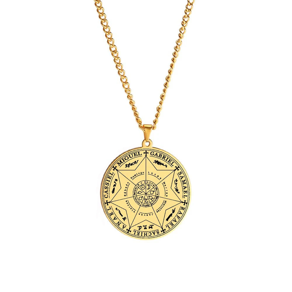 HLSS010 the Seal of Seven Archangels SACHIEL ANAEL CASSIEL MIGUEL GABRIEL SAMAEL RAFAEL Amulet Stainless Steel Pendant Necklace