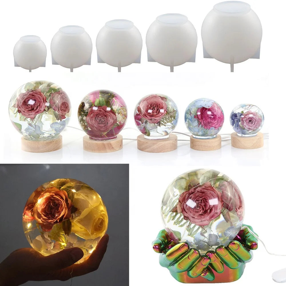DM306 DIY Large Ball Silicone Mold Shiny Dried Flower Sphere Crystal Night Light Bulb Molds Craft Mould Resin