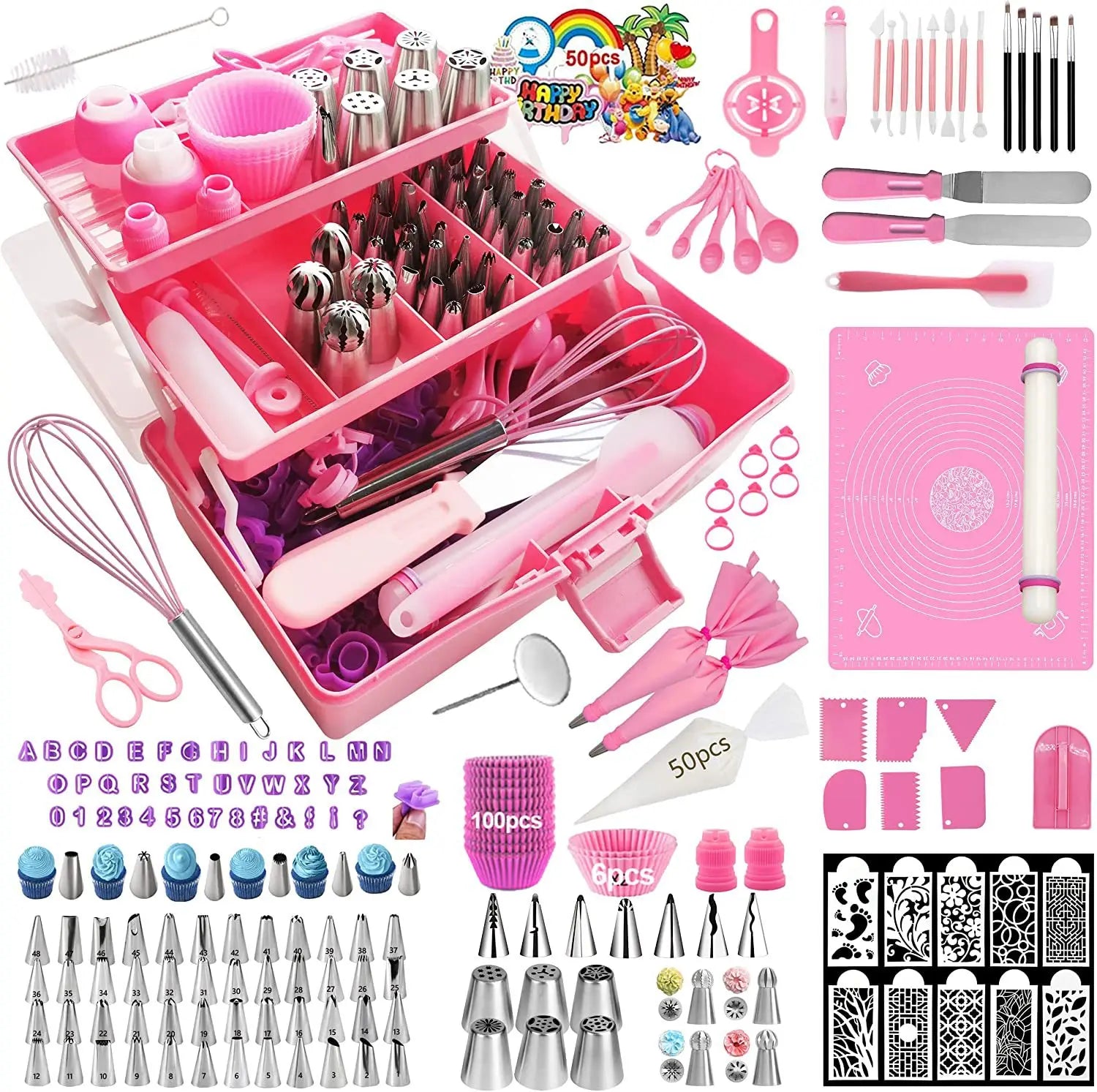 370 Piece Eco-Friendly and Disposable Cake Baking Tools Set Silicone Nozzle and Decorative Bag for Birthday Celebrations