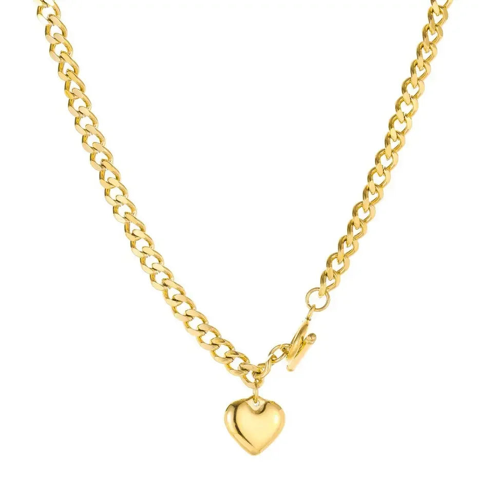 Hot Sale 18K Gold Filled Stainless Steel Chain Heart Shaped Buckle Pendant Necklace for Women Men