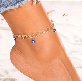 Beach Fashion Blue Evil Turkey EyesThree Layers Foot Summer Hotwife Women New Design Ladies Jewelry Anklet