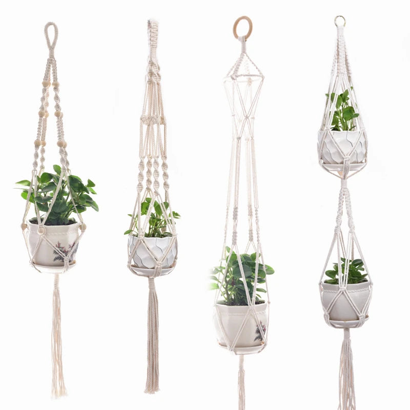 Indoor/Outdoor Home Decor Macrame Plant Hangers Multi-shape Cotton Rope Hanging Planter Decorative Flower Pot Holder Vertical