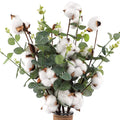 Cotton Stems Flowers 4 Cotton Heads Floral Stems for Home Farmhouse Floral Decoration with Eucalyptus Leaves Per Stem Cotton